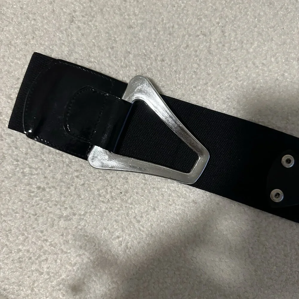 Women’s Black Button Clasp Belt With‎ Silver Buckle
